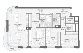 ЖК Дом «Лаврушинский», планировка 3-комнатной квартиры, 158.30 м²