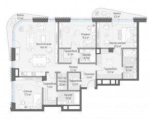 ЖК Дом «Лаврушинский», планировка 3-комнатной квартиры, 167.50 м²