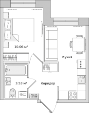 ЖК «Город Первых», планировка 1-комнатной квартиры, 30.00 м²