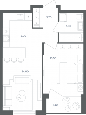 МФК «Равновесие», планировка 2-комнатной квартиры, 38.40 м²
