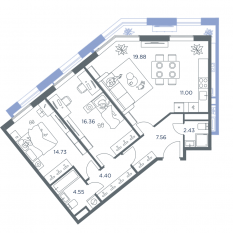 ЖК «iLove», планировка 3-комнатной квартиры, 81.00 м²