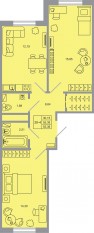 ЖК «Стороны света-2», планировка 2-комнатной квартиры, 55.38 м²