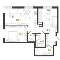 ЖК «Струны», планировка 2-комнатной квартиры, 63.30 м²