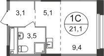 ЖК «Первый Московский», планировка студии, 21.10 м²