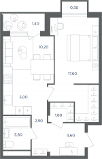 МФК «Равновесие», планировка 2-комнатной квартиры, 47.60 м²