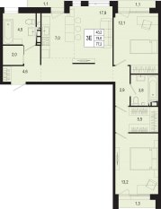 ЖК «Новая Щербинка», планировка 3-комнатной квартиры, 74.50 м²