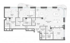 ЖК Дом «Лаврушинский», планировка 3-комнатной квартиры, 212.90 м²