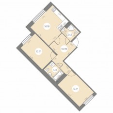 ЖК «Огни Залива», планировка 2-комнатной квартиры, 60.65 м²