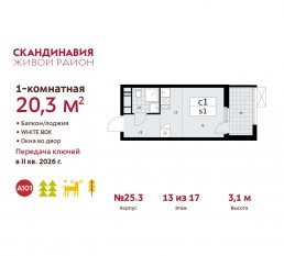 ЖК «Скандинавия», планировка студии, 20.30 м²