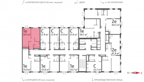 ЖК «Лучи», планировка 1-комнатной квартиры, 39.50 м²