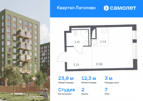 ЖК «Квартал Лаголово», планировка студии, 23.75 м²