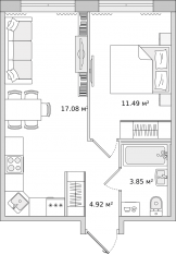 ЖК «Parkolovo», планировка 1-комнатной квартиры, 37.30 м²