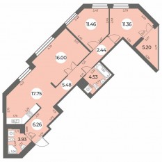 ЖК «Огни Залива», планировка 3-комнатной квартиры, 81.81 м²