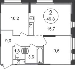 ЖК «Первый Московский», планировка 2-комнатной квартиры, 49.80 м²