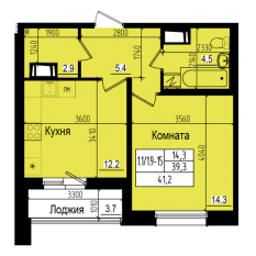ЖК «Прагма City», планировка 1-комнатной квартиры, 41.20 м²