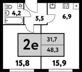 ЖК «Фестиваль парк-2», планировка 2-комнатной квартиры, 48.30 м²