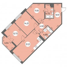 ЖК «Огни Залива», планировка 3-комнатной квартиры, 84.14 м²