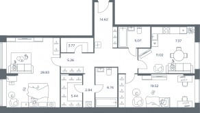 ЖК «iLove», планировка 3-комнатной квартиры, 109.60 м²