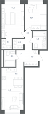МФК «Равновесие», планировка 3-комнатной квартиры, 65.60 м²