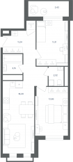 МФК «Равновесие», планировка 3-комнатной квартиры, 61.10 м²