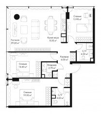 МФК «SLAVA», планировка 3-комнатной квартиры, 102.70 м²