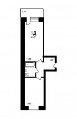 ЖК «Дружный», планировка 1-комнатной квартиры, 37.07 м²