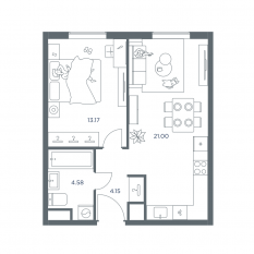 ЖК «iLove», планировка 1-комнатной квартиры, 43.00 м²