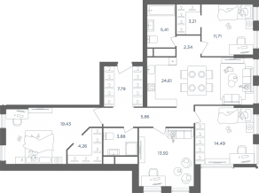 ЖК «Headliner», планировка 5-комнатной квартиры, 118.60 м²