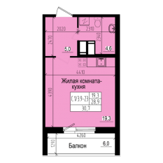 ЖК «Прагма City», планировка студии, 30.70 м²