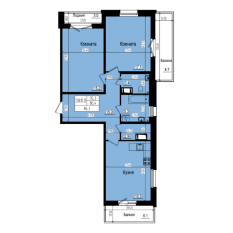 ЖК «Прагма City», планировка 2-комнатной квартиры, 86.30 м²
