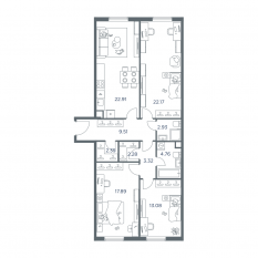 ЖК «iLove», планировка 3-комнатной квартиры, 101.30 м²