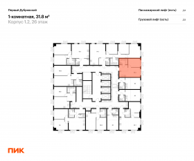 ЖК «Первый Дубровский», планировка 1-комнатной квартиры, 31.80 м²