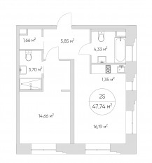 Апарт-комплекс «N'ice loft», планировка 2-комнатной квартиры, 47.90 м²