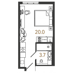 Апарт-комплекс «ARTSTUDIO M103», планировка студии, 23.70 м²