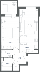 МФК «Равновесие», планировка 2-комнатной квартиры, 45.60 м²
