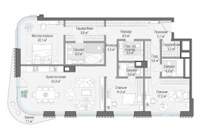 ЖК Дом «Лаврушинский», планировка 3-комнатной квартиры, 158.10 м²