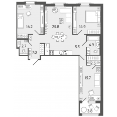 ЖК «Созидатели», планировка 3-комнатной квартиры, 95.20 м²