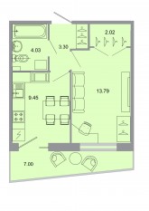 ЖК «Стороны света», планировка 1-комнатной квартиры, 34.30 м²