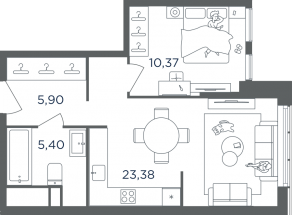 ЖК «Headliner», планировка 2-комнатной квартиры, 43.20 м²