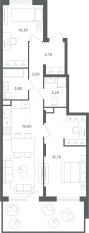 МФК «Равновесие», планировка 3-комнатной квартиры, 59.80 м²