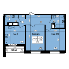 ЖК «Прагма City», планировка 2-комнатной квартиры, 62.20 м²