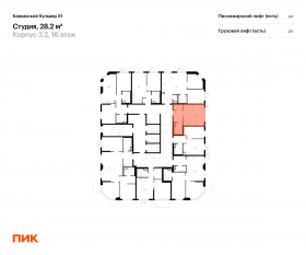 ЖК «Кавказский бульвар 51», планировка студии, 28.20 м²