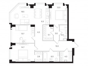 ЖК «Мангазея на Тульской», планировка 3-комнатной квартиры, 108.00 м²