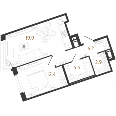 ЖК «Литера», планировка 1-комнатной квартиры, 45.80 м²