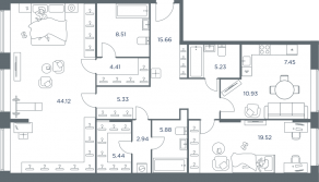 ЖК «iLove», планировка 3-комнатной квартиры, 135.00 м²