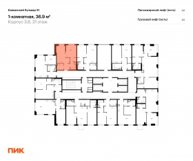 ЖК «Кавказский бульвар 51», планировка 1-комнатной квартиры, 36.90 м²