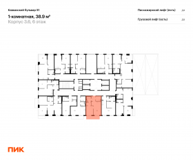 ЖК «Кавказский бульвар 51», планировка 1-комнатной квартиры, 38.90 м²