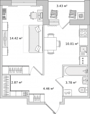 ЖК ЦДС «Dreamline», планировка 1-комнатной квартиры, 35.30 м²