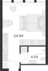 Апарт-комплекс «GloraX Заневский», планировка студии, 28.60 м²