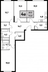 ЖК «Фестиваль парк-2», планировка 4-комнатной квартиры, 112.80 м²